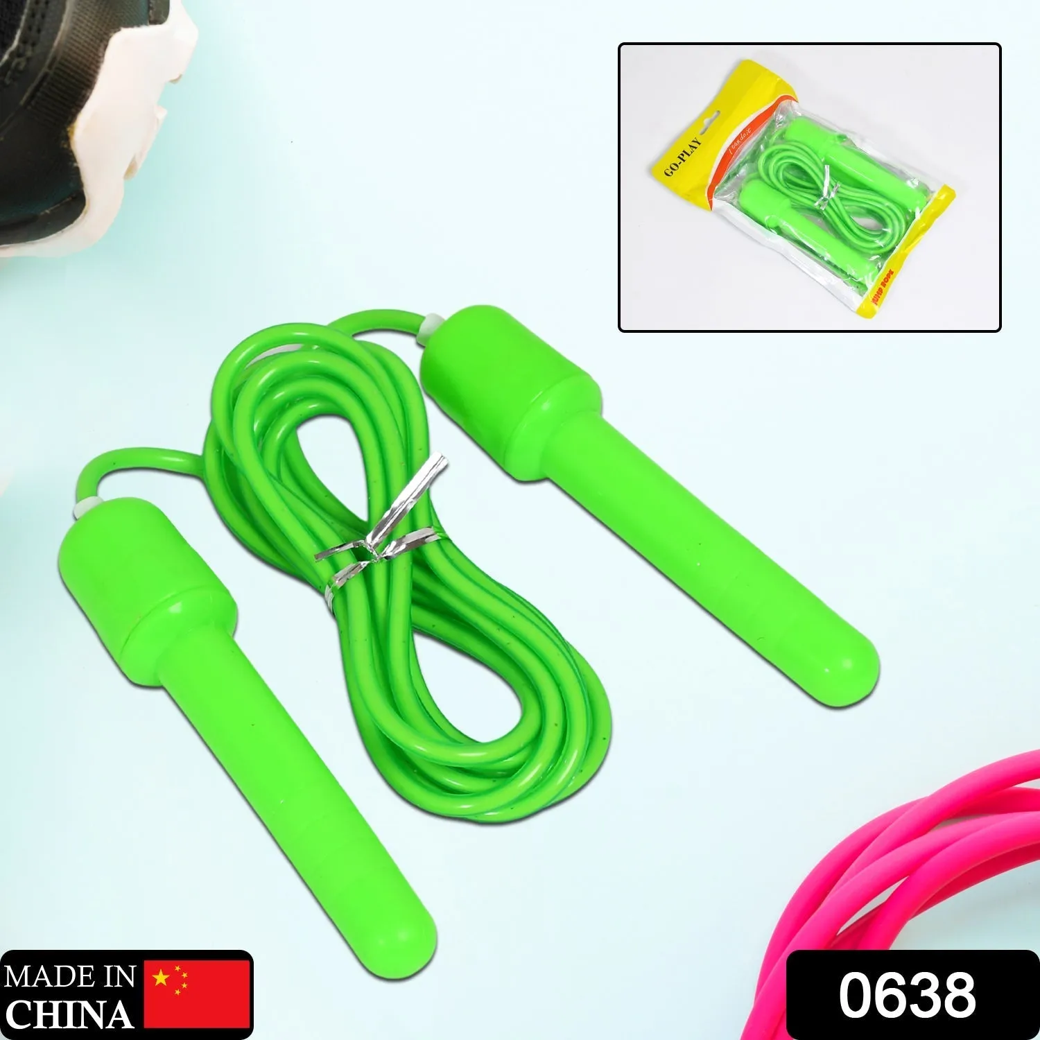 0638 Skipping Rope with ABS Handle for Men, Women - Latex Jump Rope for Weight Loss, Fitness, Sports, Exercise, Workout (3 meter)