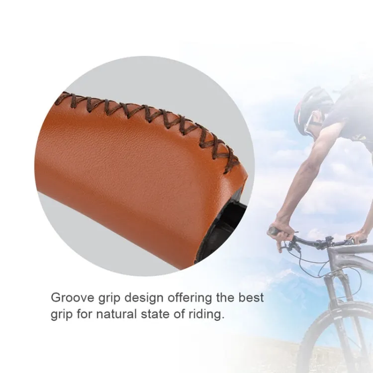 1pair Bicycle Non-Slip Leather Handlebar Grips Mountain Bike Vintage Handlebar Protector(Black)