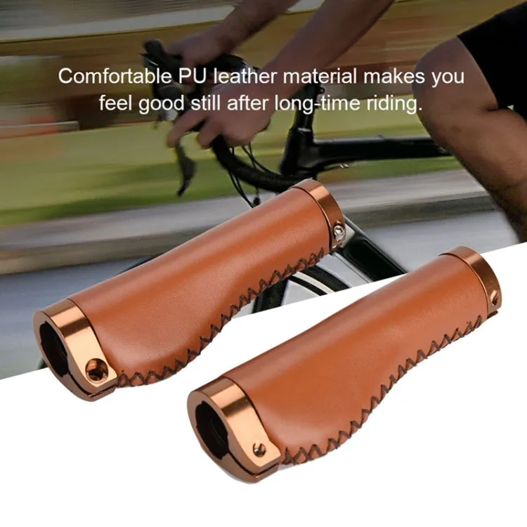 1pair Bicycle Non-Slip Leather Handlebar Grips Mountain Bike Vintage Handlebar Protector(Black)