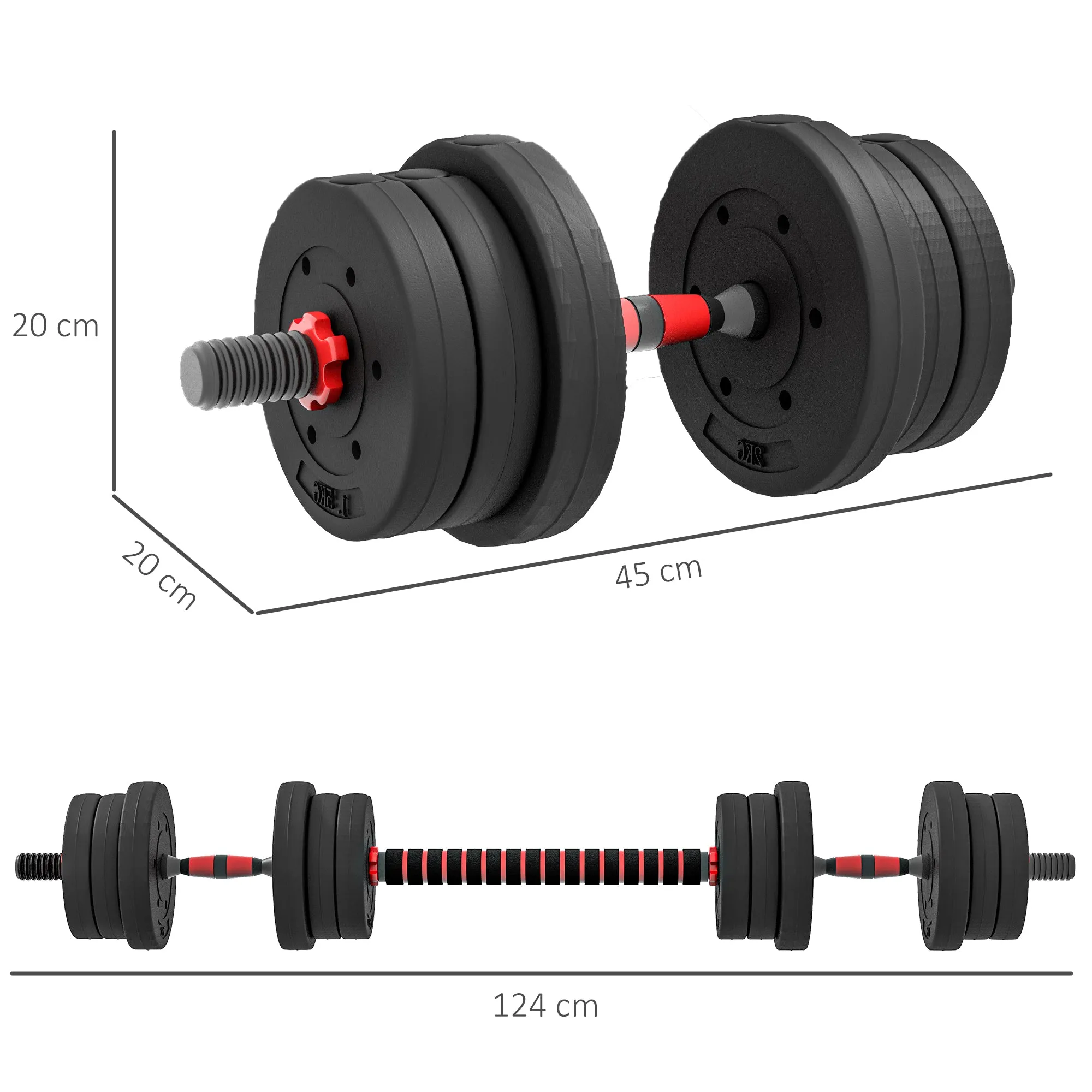 20kg Adjustable 2 IN 1 Barbell Dumbbells Weight Set for Body Fitness