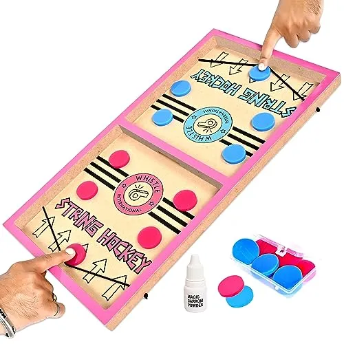 24” Professional Large Size Fast | Faster | Fastest Finger First String Hockey Sling Puck Indoor Board Games & Toys for Kids Children Adults & Family. (Pink)