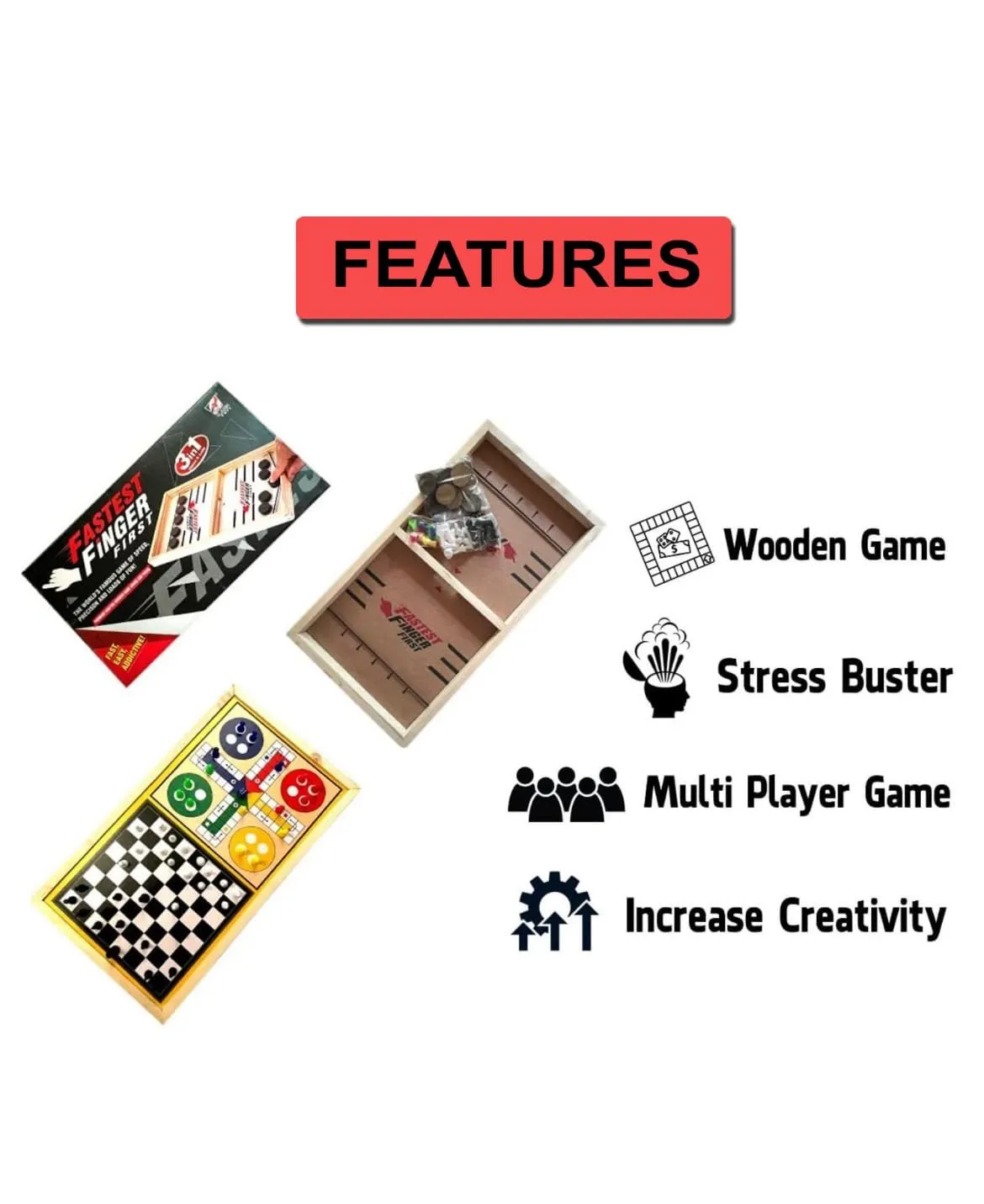 3 in One Fastest Finger First Board Games for Adults & Kids Wooden String Hockey with Chess and Ludo Fast Sling Puck I Wooden Game Board