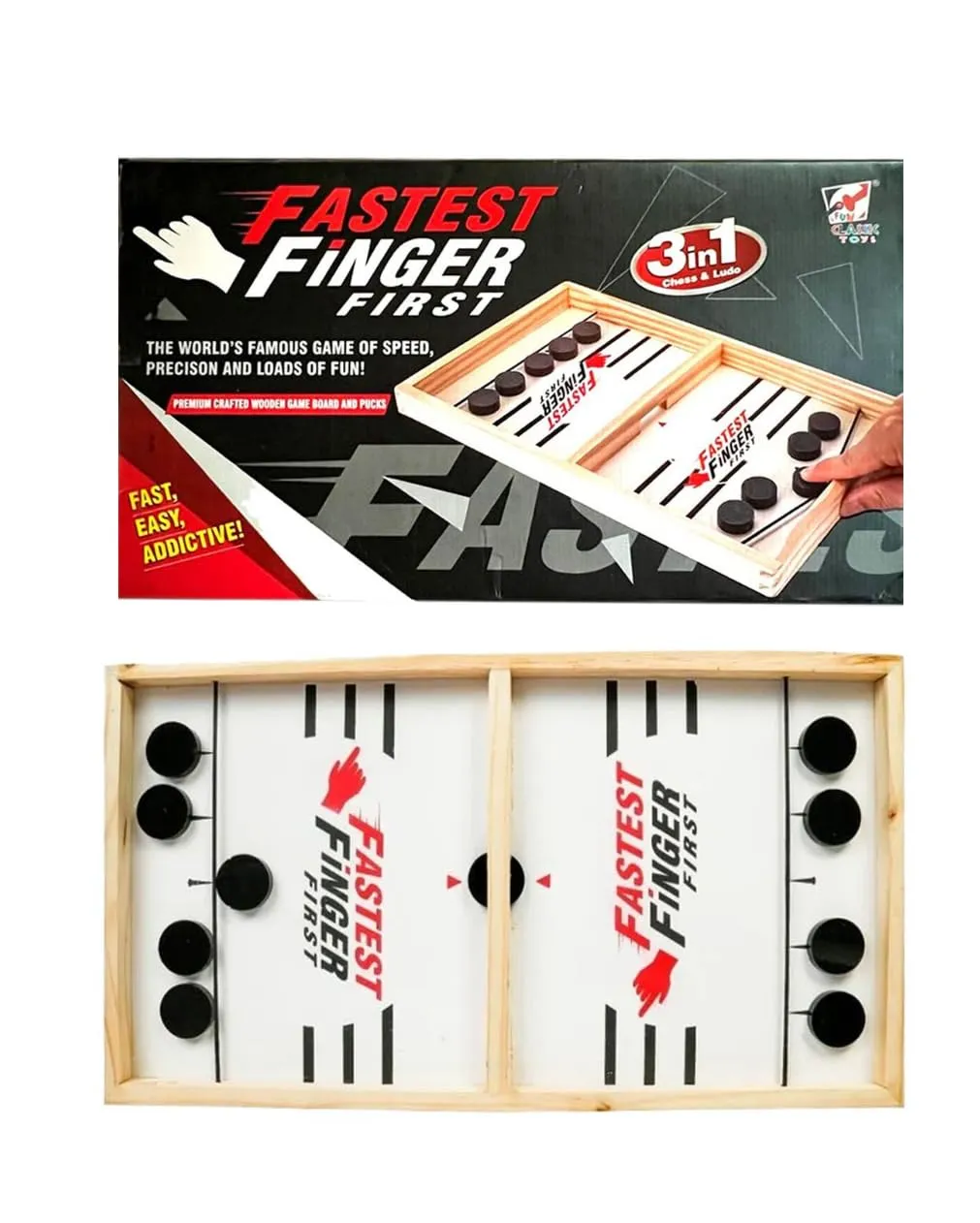 3 in One Fastest Finger First Board Games for Adults & Kids Wooden String Hockey with Chess and Ludo Fast Sling Puck I Wooden Game Board