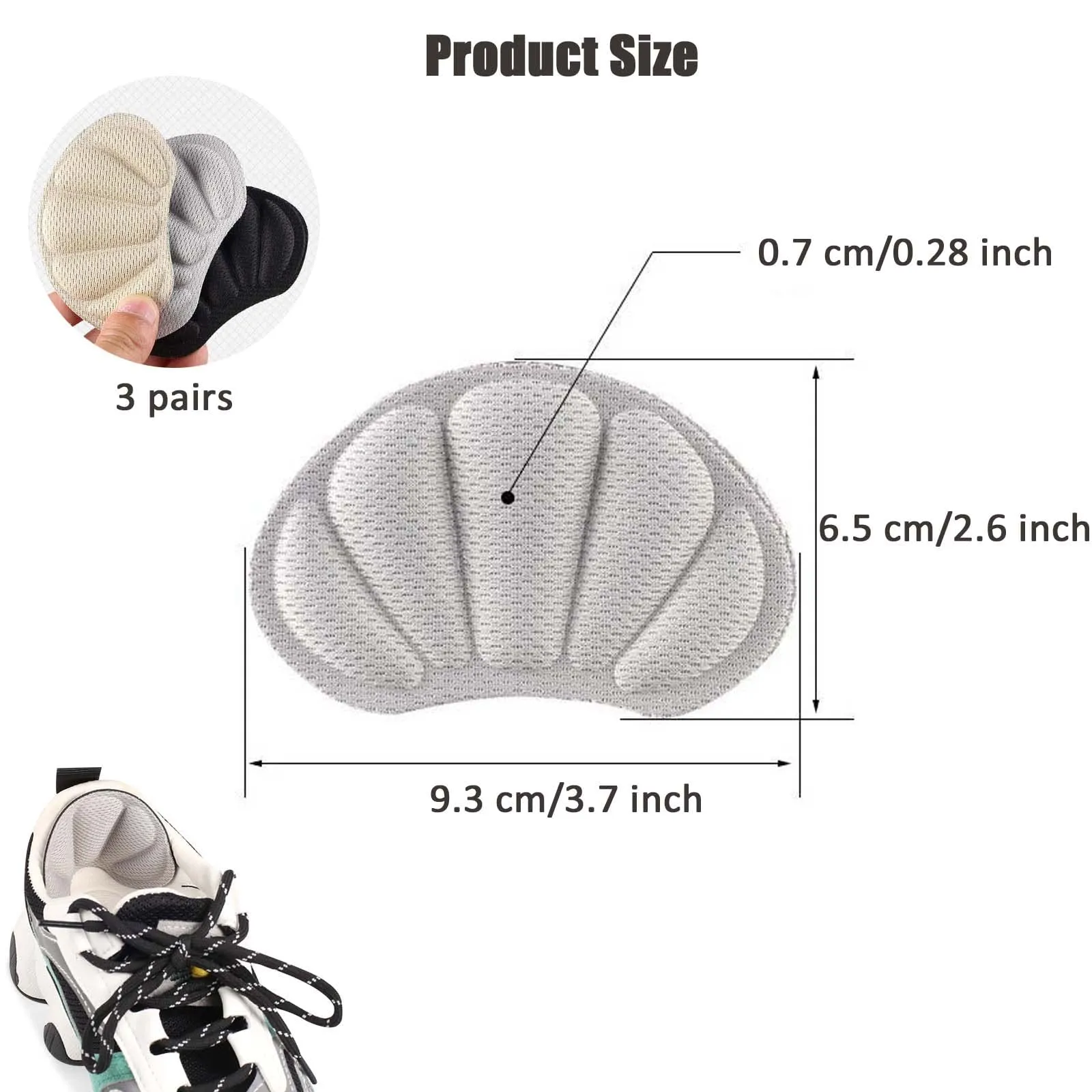 3 Pairs Shoes Cushions Pads, Soft Thick Heel Grips for Loose Shoes Self-Adhesive Heel Protectors for Trainers Anti Slip Shoes Pads Shoes Inserts for Women and Men