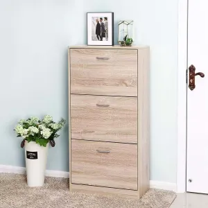 3-Tier Wood Shoe Rack Cabinet for Entryway