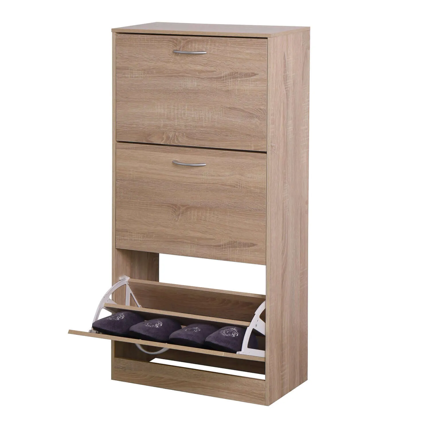 3-Tier Wood Shoe Rack Cabinet for Entryway