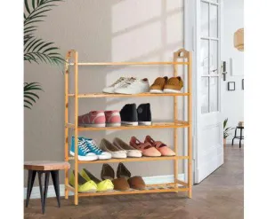 5-Tier Bamboo Shoe Rack Organiser Storage Shelf Stand Shelves