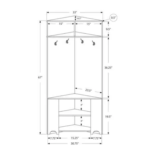 67" Dark Taupe Corner Unit Laminated Hall Tree