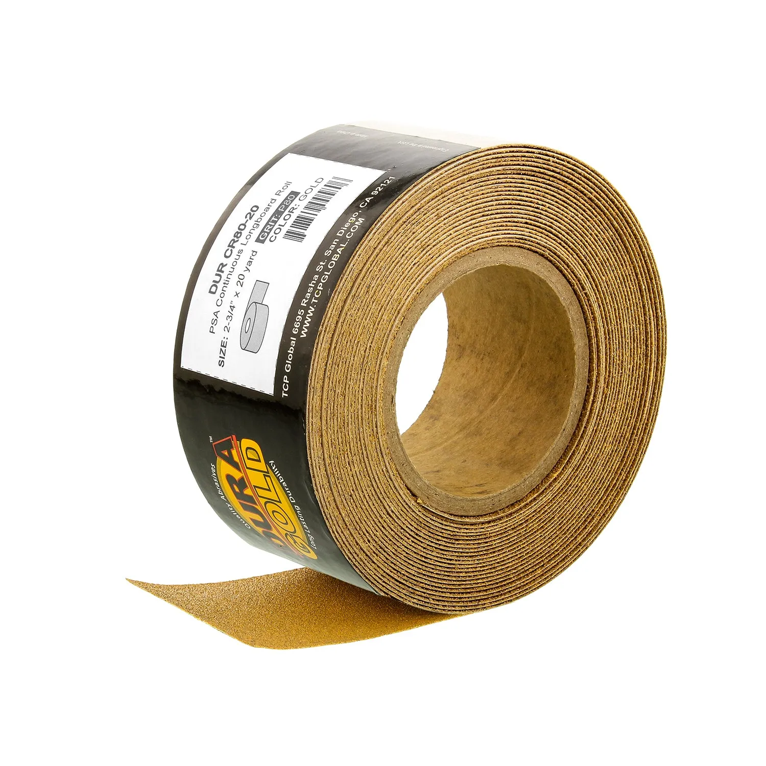 80 Grit Gold - Longboard Continuous Roll PSA Stickyback Self Adhesive Sandpaper 20 Yards Long by 2-3/4" Wide