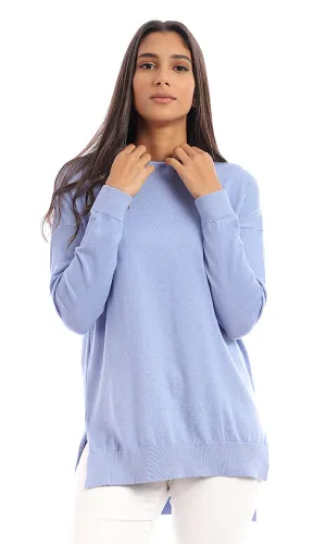 96219 Plain Round Neck Light Blue Sweater