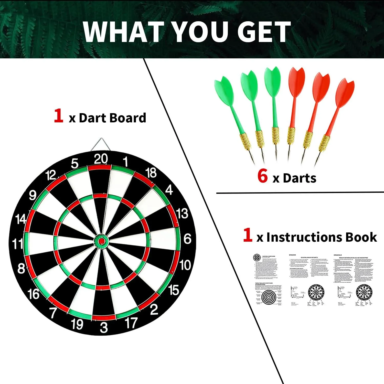 AB SALES Dart Board Game Set - 15" Double Sided Usable Dartboard with 6 Steel Tip Darts, Excellent Indoor & Outdoor Party Game, Christmas Birthday Gifts for Adults Teens Family Office Leisure Sport