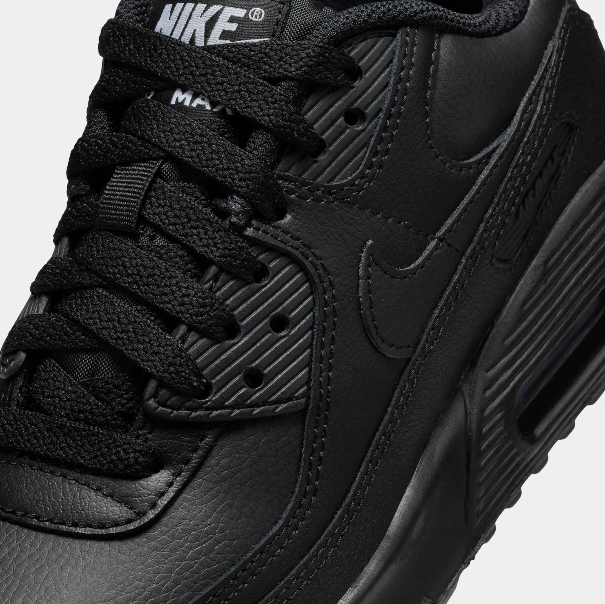 Air Max 90 Triple Black Grade School Running Shoes (Black/White)