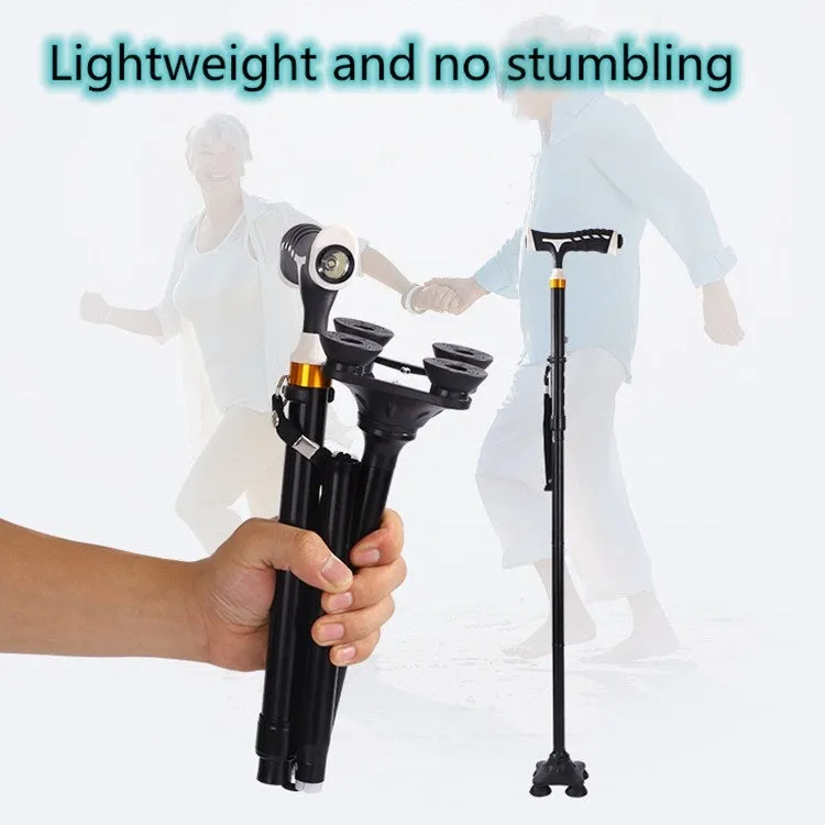 Aluminum Alloy Folding Lighted Crutches Elderly Telescopic Non-slip Four-foot Cane Crutches