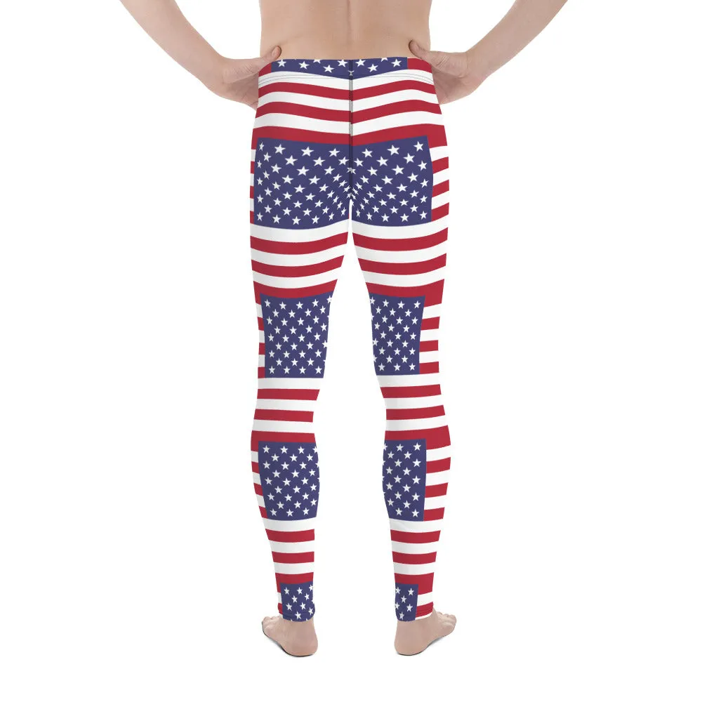 American Flag Meggings, Patriotic July 4th Holiday Men's Leggings Tights Pants - Made in USA/EU/MX (US Size: XS-3XL)