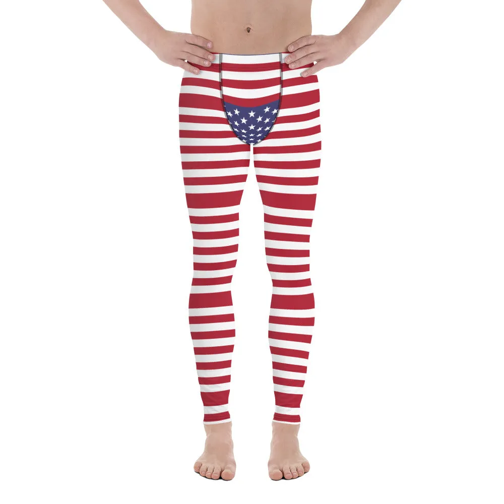 American Flag Meggings, Patriotic July 4th Holiday Men's Leggings Tights Pants - Made in USA/EU/MX (US Size: XS-3XL)