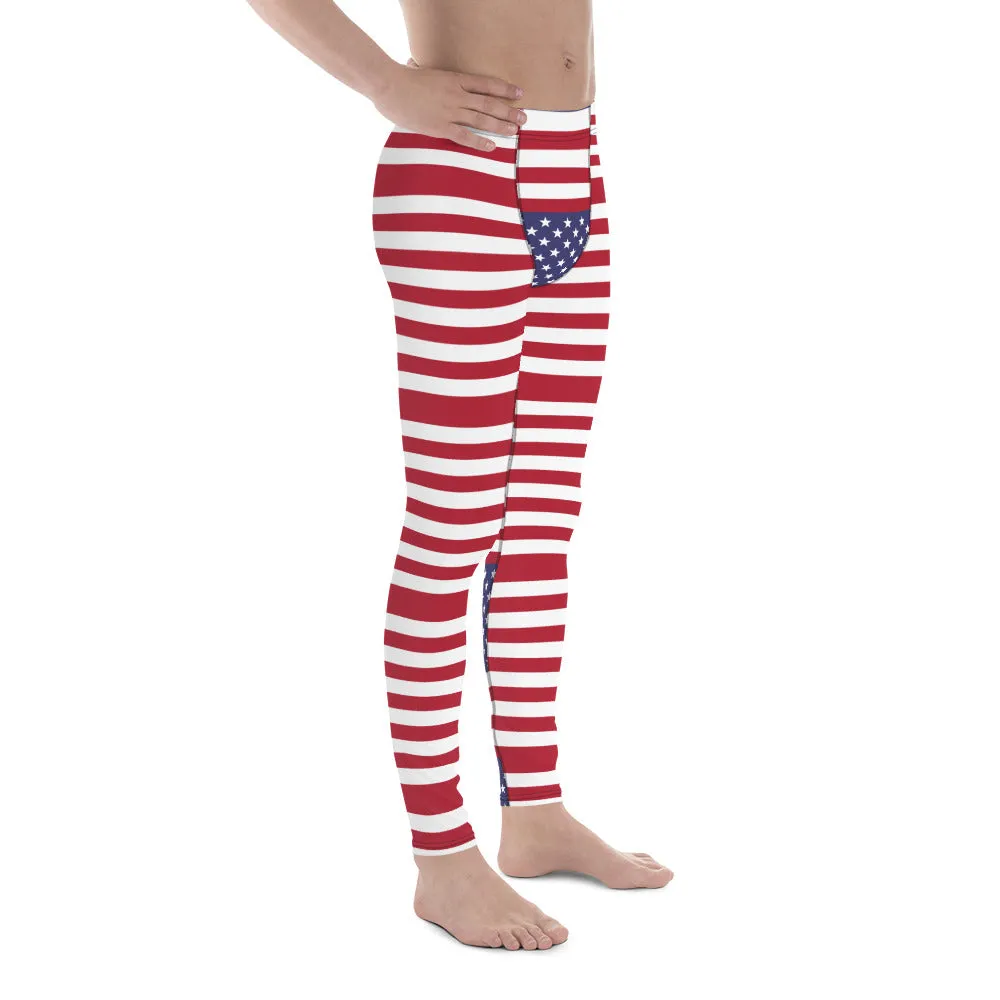 American Flag Meggings, Patriotic July 4th Holiday Men's Leggings Tights Pants - Made in USA/EU/MX (US Size: XS-3XL)