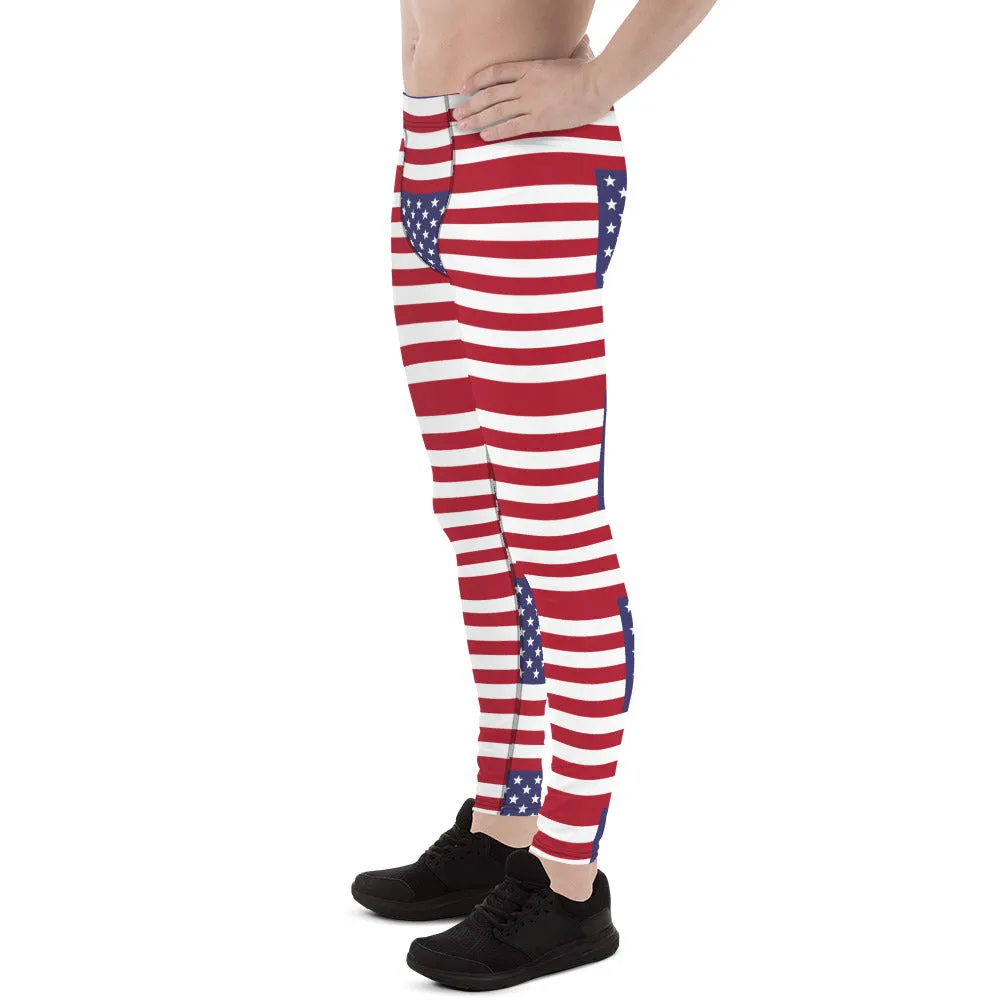 American Flag Meggings, Patriotic July 4th Holiday Men's Leggings Tights Pants - Made in USA/EU/MX (US Size: XS-3XL)