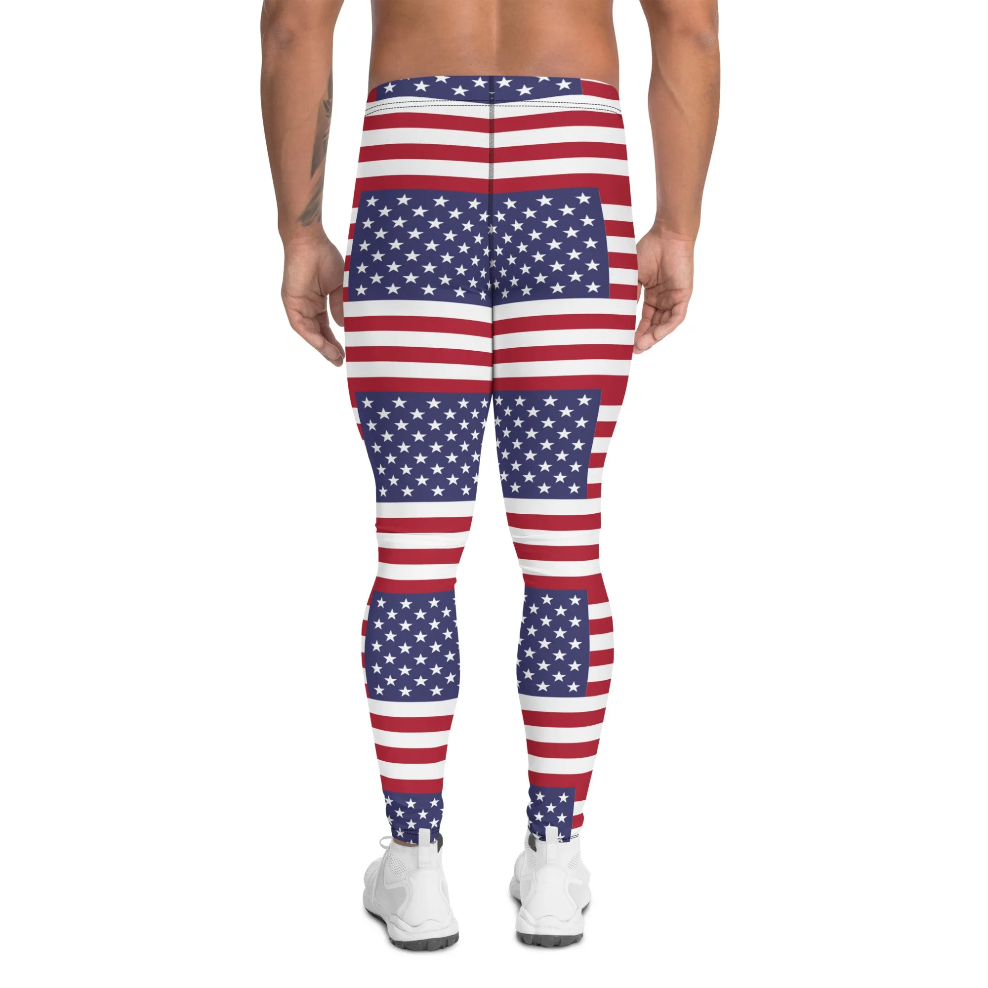 American Flag Meggings, Patriotic July 4th Holiday Men's Leggings Tights Pants - Made in USA/EU/MX (US Size: XS-3XL)