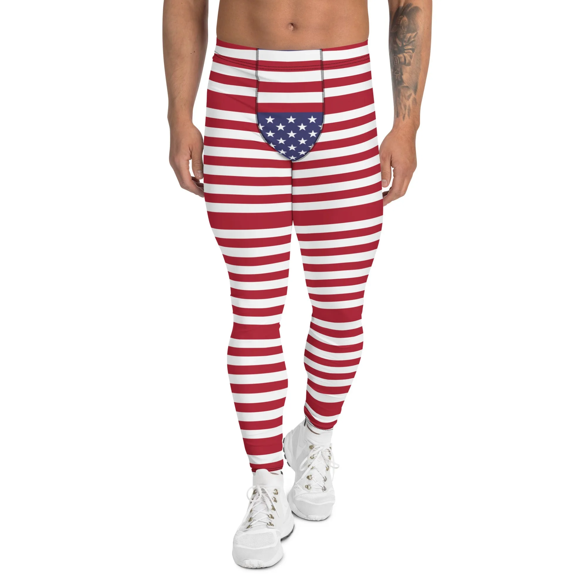 American Flag Meggings, Patriotic July 4th Holiday Men's Leggings Tights Pants - Made in USA/EU/MX (US Size: XS-3XL)