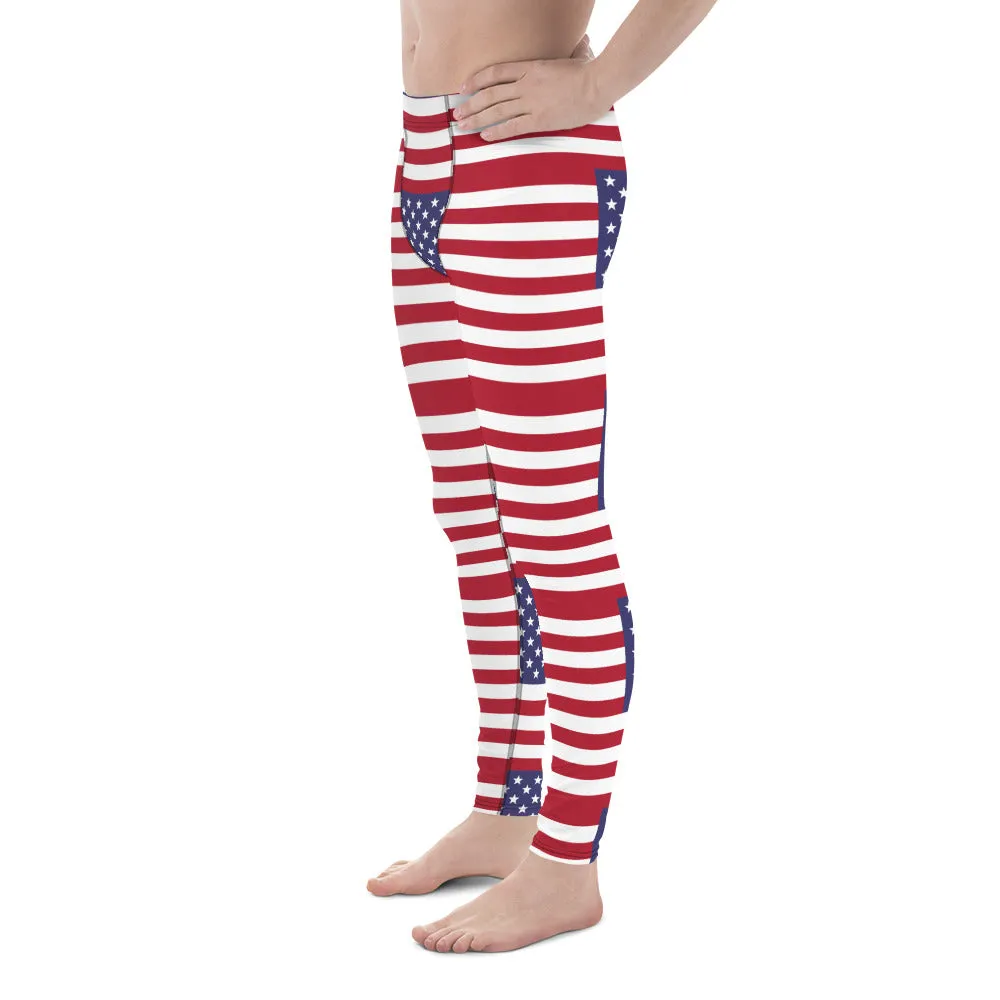 American Flag Meggings, Patriotic July 4th Holiday Men's Leggings Tights Pants - Made in USA/EU/MX (US Size: XS-3XL)