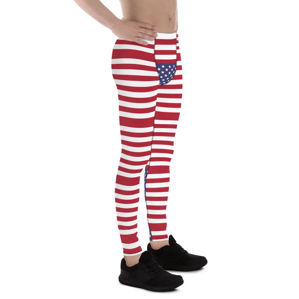 American Flag Meggings, Patriotic July 4th Holiday Men's Leggings Tights Pants - Made in USA/EU/MX (US Size: XS-3XL)