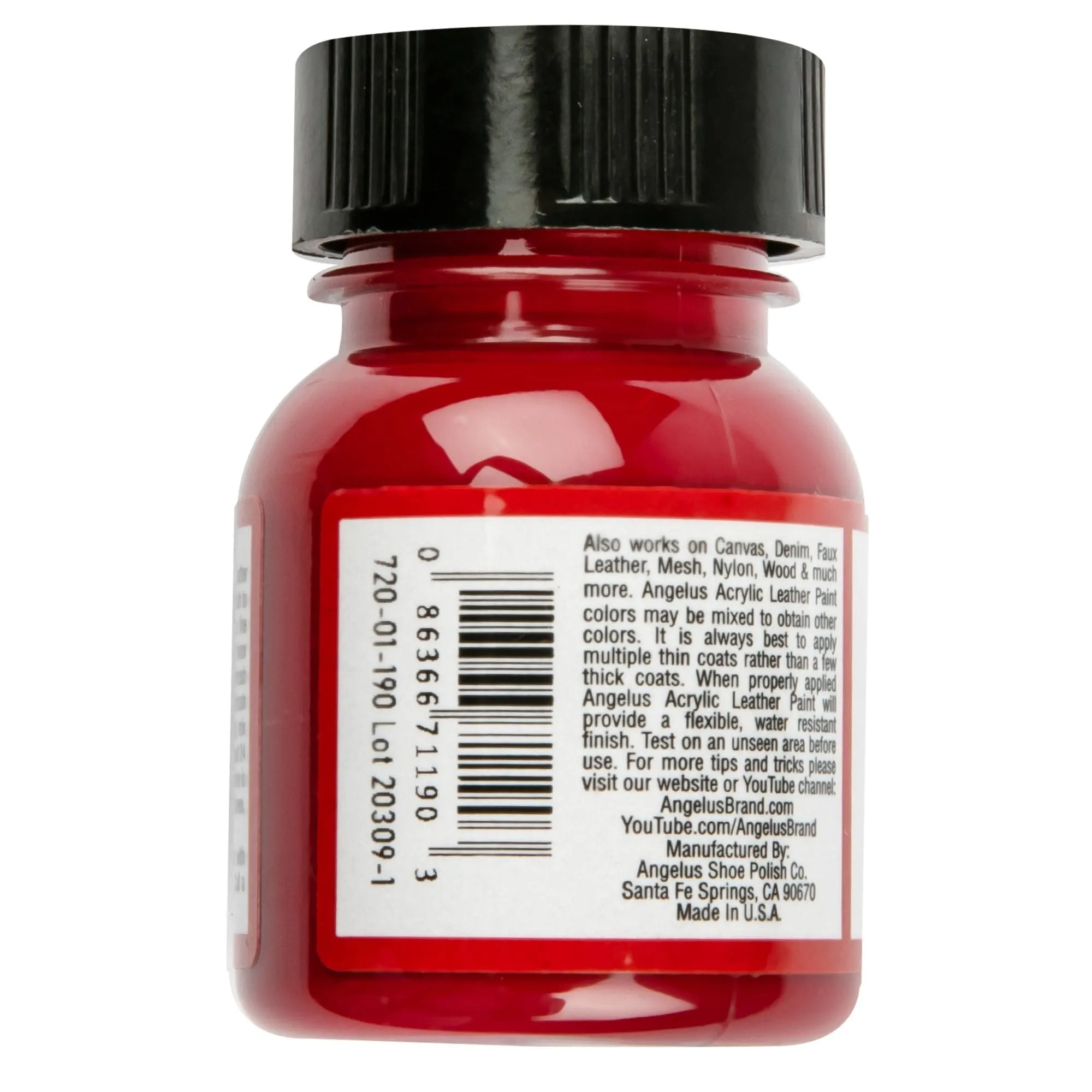 Angelus Acrylic Paint Scarlet #190 29Ml Use On Leather, Vinyl Or Fabric