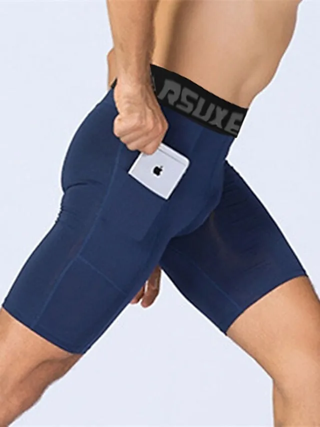 Arsuxeo Men's Running Tight Shorts Compression Shorts with Phone Pocket High Waist Base Layer Athletic Spandex 4 Way Stretch Breathable Quick Dry Yoga Fitness Gym Workout Skinny Sportswear Activewear