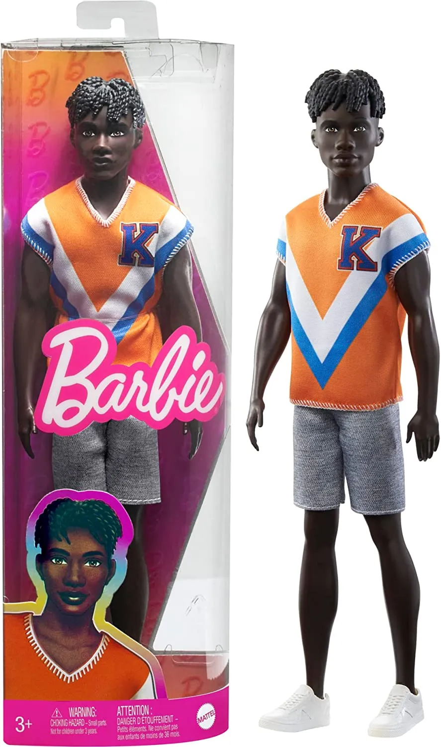 Barbie Ken Fashionistas with Twisted Black Hair Wearing Trendy Fit with A Sporty Jersey and Shorts #203 for Kids Ages 3 