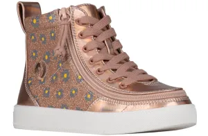 Billy Footwear (Kids) - High Top Rose Gold Daisy Faux Leather Shoes