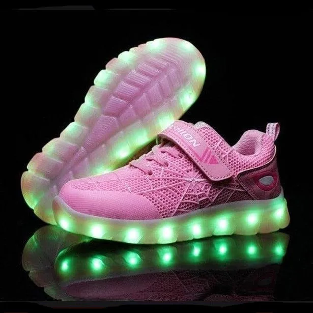 Black Green Kids Led Usb Glowing Shoes For Children