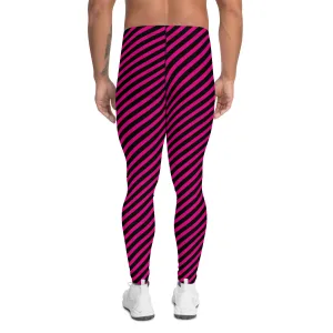 Black Pink Diagonal Striped Meggings, Colorful Best Compression Tights For Men - Made in USA/EU/MX