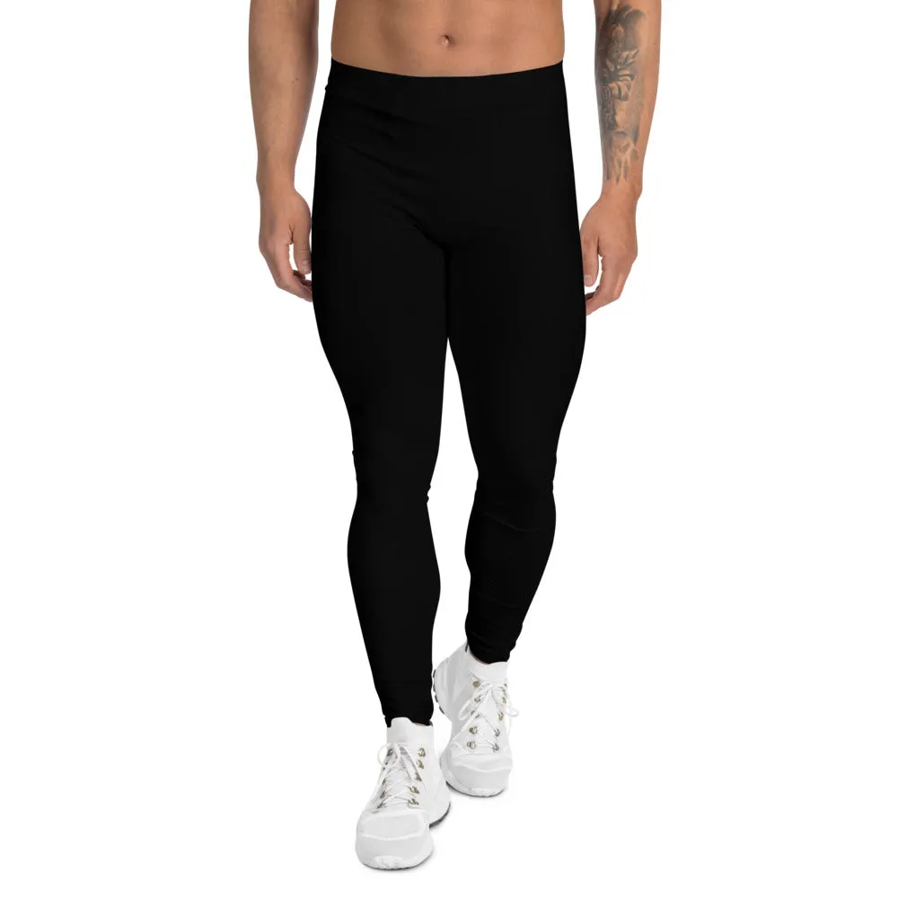 Black Solid Color Men's Leggings, Modern Sporty Modern Minimalist Meggings-Made in USA/EU