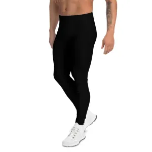 Black Solid Color Men's Leggings, Modern Sporty Modern Minimalist Meggings-Made in USA/EU