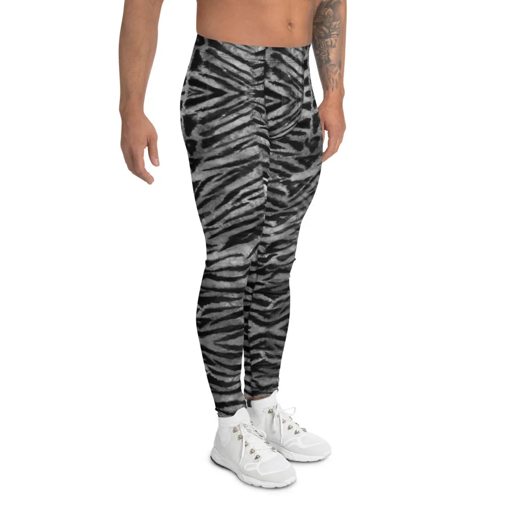 Black Tiger Striped Meggings, Sexy Animal Print Designer Men's Leggings-Made in USA/EU