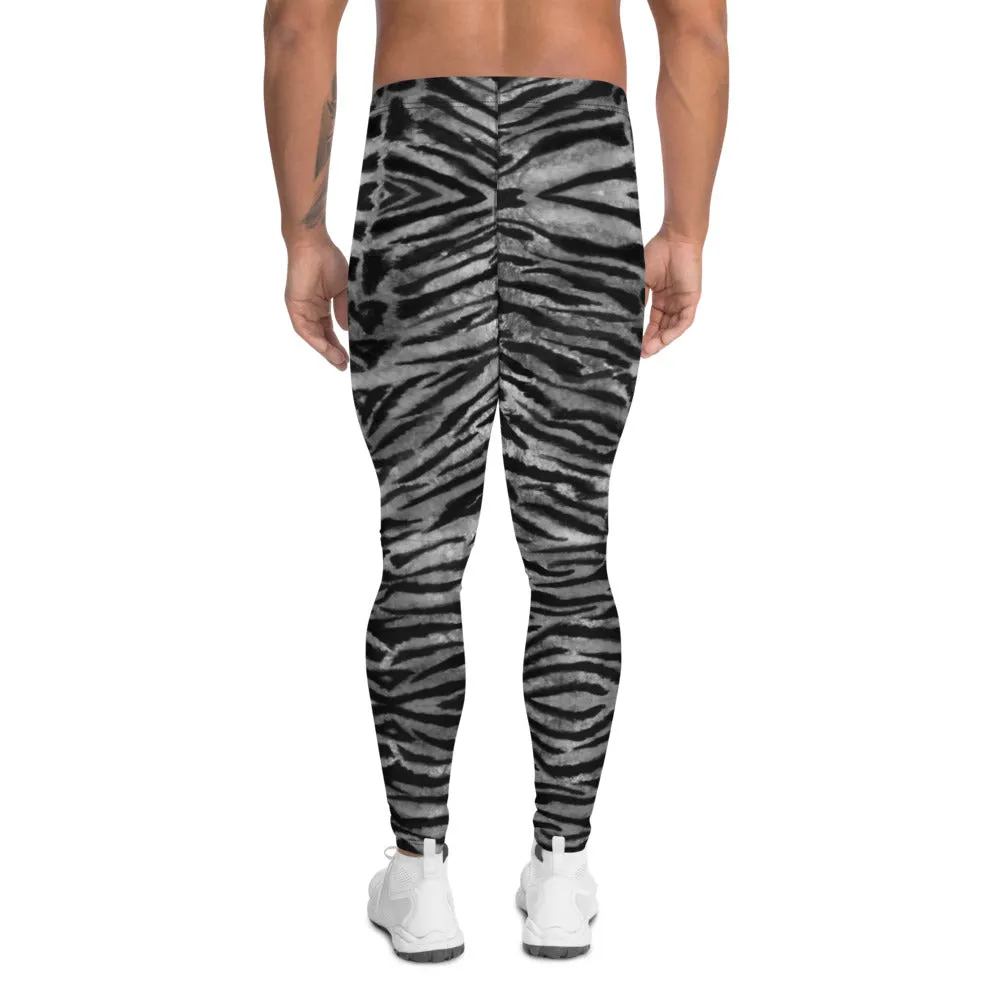 Black Tiger Striped Meggings, Sexy Animal Print Designer Men's Leggings-Made in USA/EU