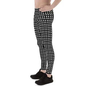 Black White Buffalo Meggings, Plaid Print Best Men's Leggings Tights-Made in USA/EU