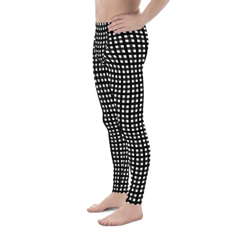 Black White Buffalo Meggings, Plaid Print Best Men's Leggings Tights-Made in USA/EU