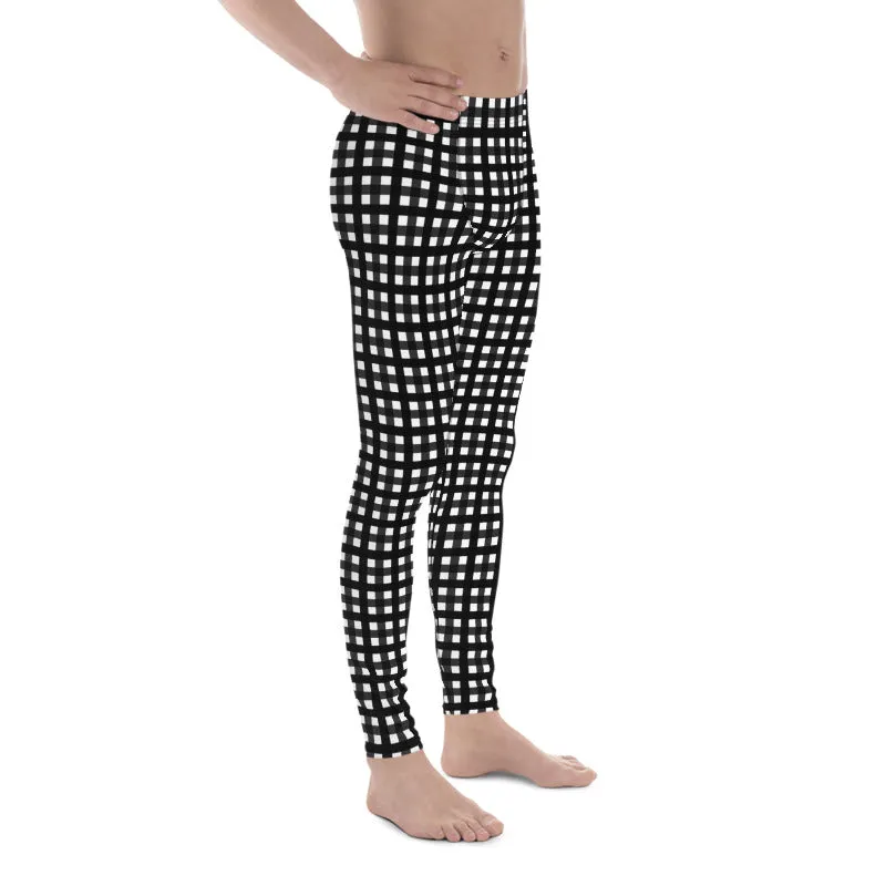 Black White Buffalo Meggings, Plaid Print Best Men's Leggings Tights-Made in USA/EU