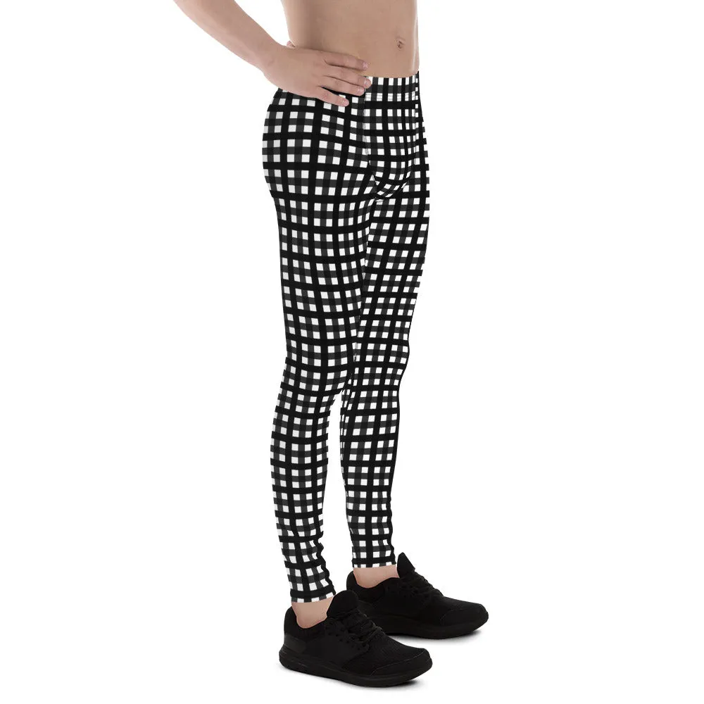 Black White Buffalo Meggings, Plaid Print Best Men's Leggings Tights-Made in USA/EU