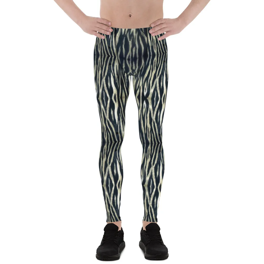 Black White Tiger Men's Leggings, Animal Stripes Print Designer Meggings Tights-Made in USA/EU