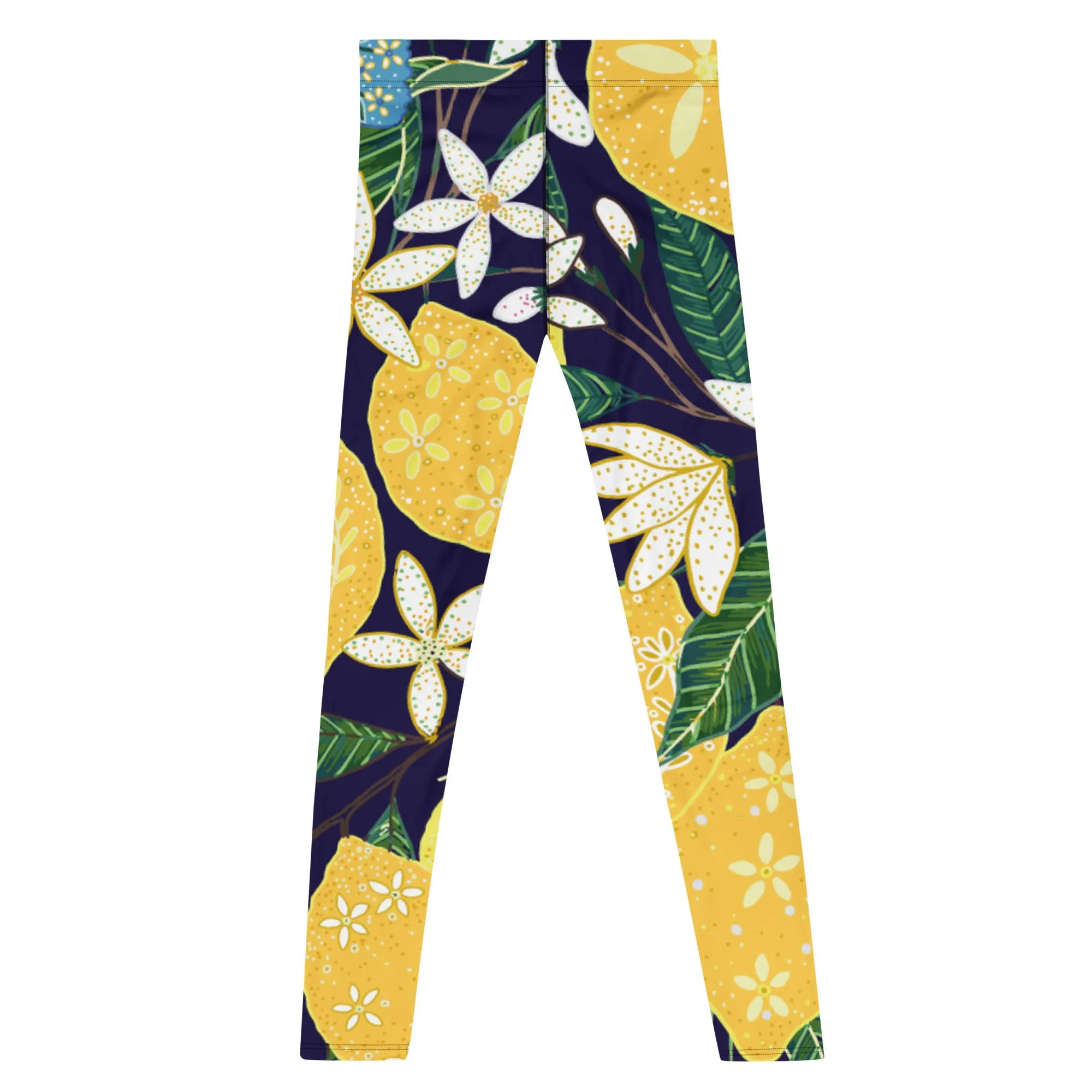 Blue Lemon Floral Men's Leggings, Floral Print Designer Meggings Compression Tights- Made in USA/EU/MX