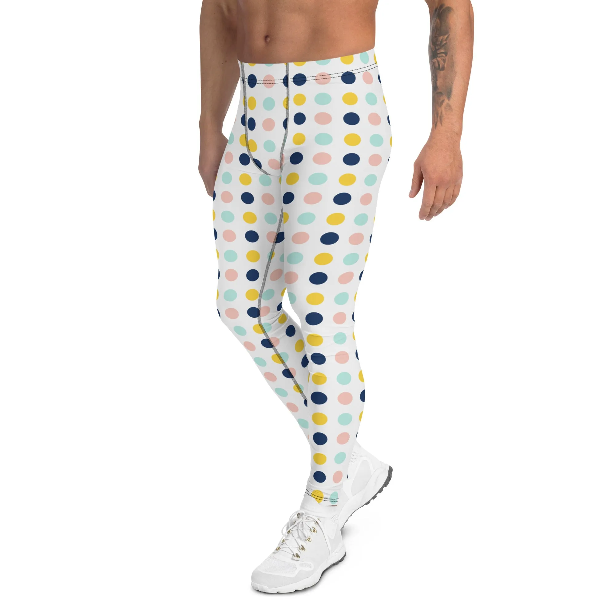 Blue Mixed Dotted Men's Leggings, Dots Pattern Designer Running Compression Tights For Men - Made in USA/EU/MX