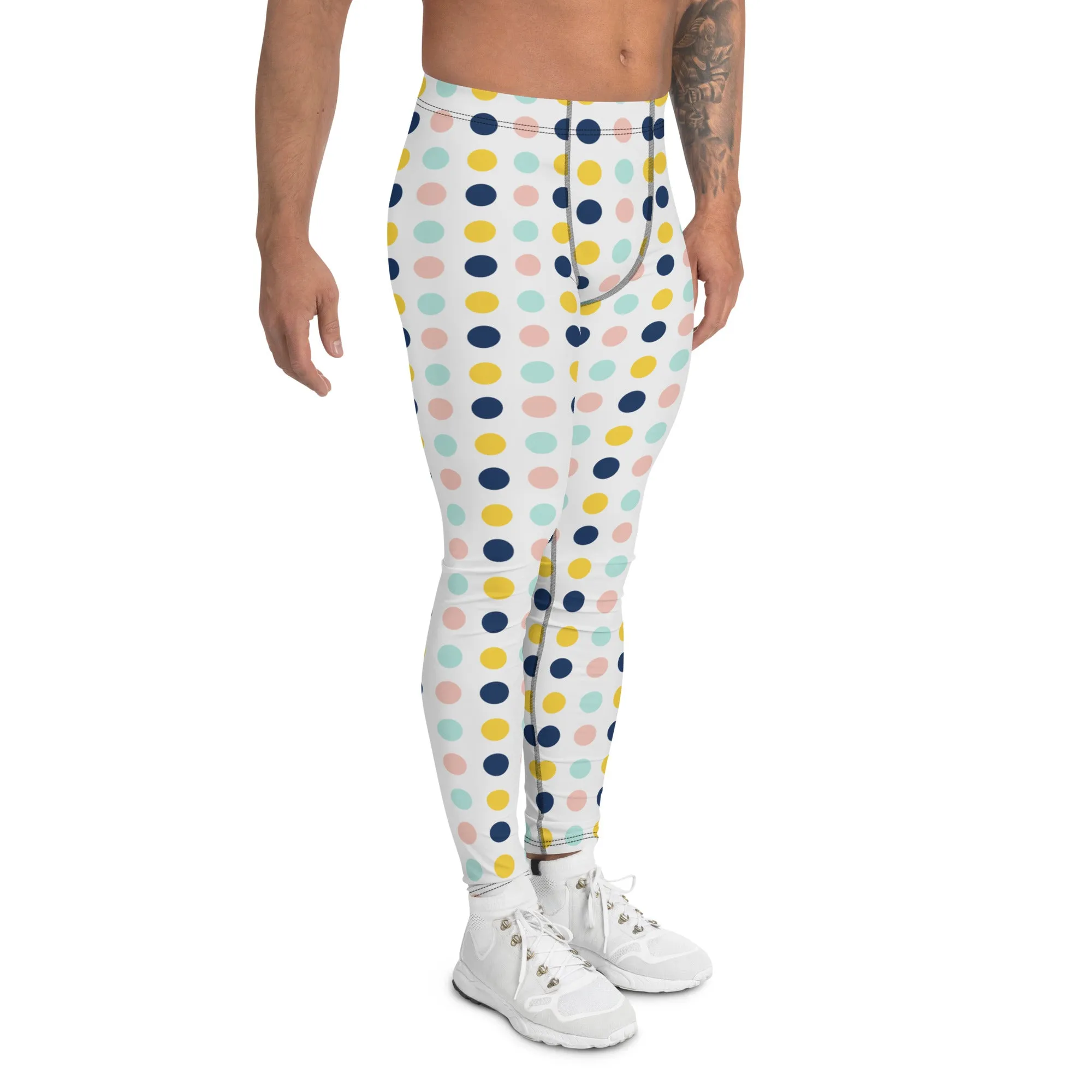 Blue Mixed Dotted Men's Leggings, Dots Pattern Designer Running Compression Tights For Men - Made in USA/EU/MX