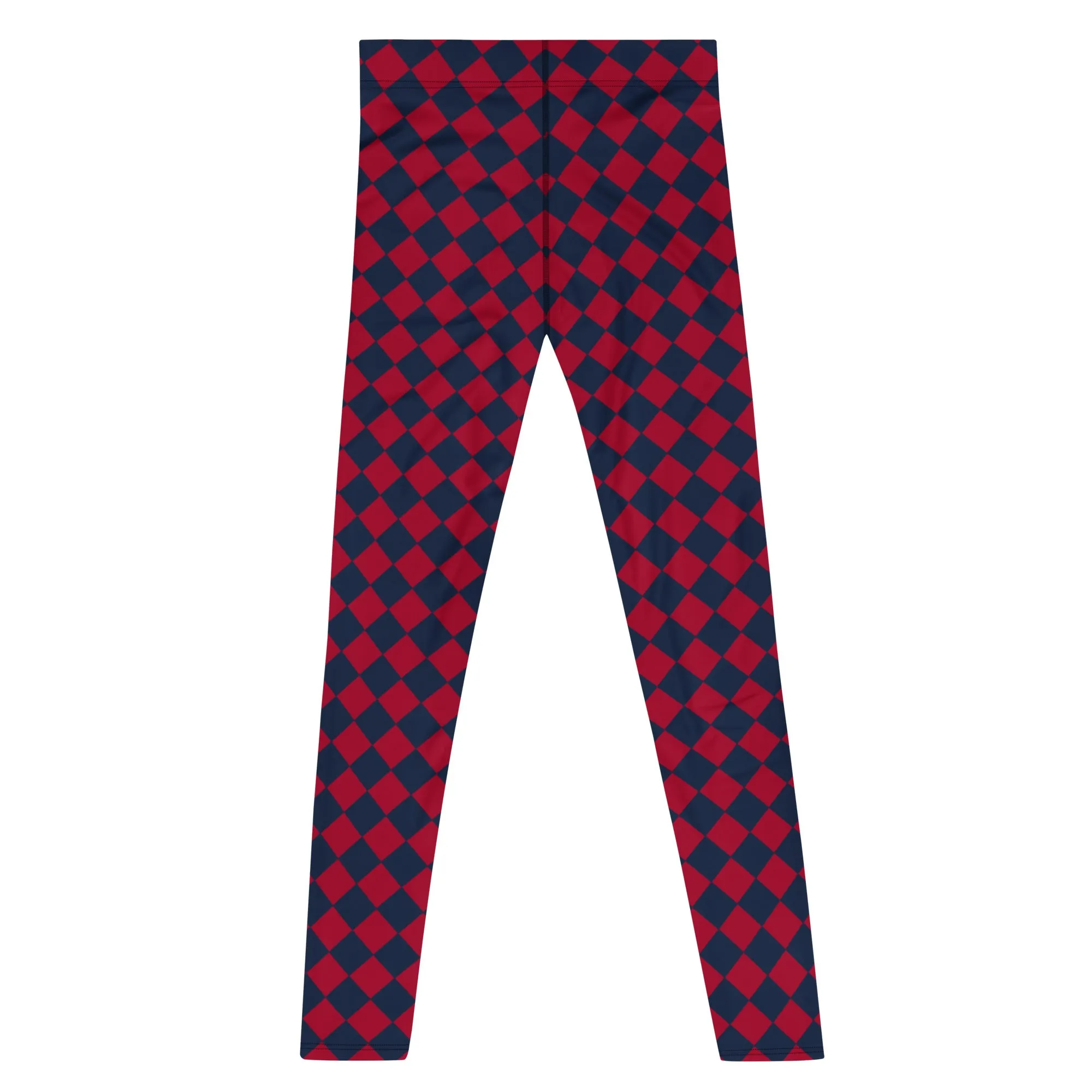 Blue Red Checkered Men's Leggings, Check Pants Men, Men's Plaid Pants, Checkered Pants - Made in USA/EU/MX