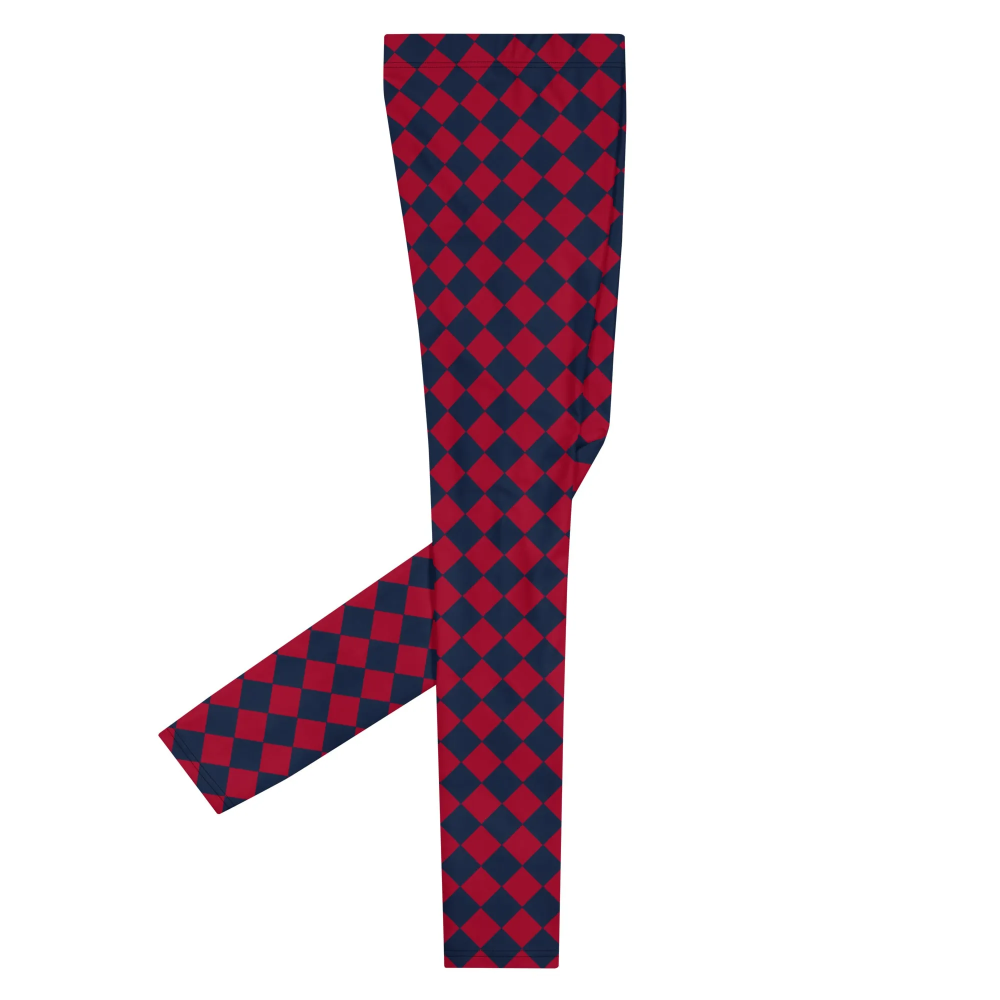 Blue Red Checkered Men's Leggings, Check Pants Men, Men's Plaid Pants, Checkered Pants - Made in USA/EU/MX