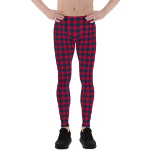 Blue Red Checkered Men's Leggings, Check Pants Men, Men's Plaid Pants, Checkered Pants - Made in USA/EU/MX