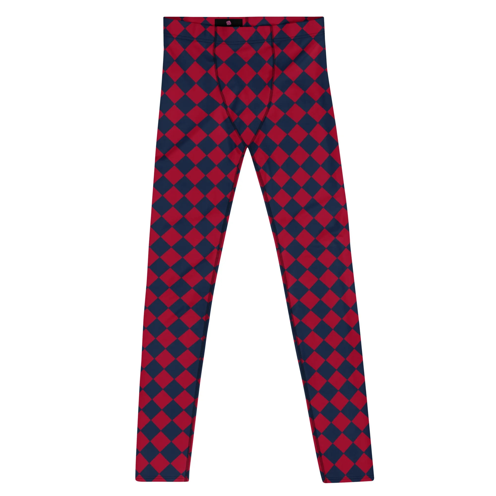 Blue Red Checkered Men's Leggings, Check Pants Men, Men's Plaid Pants, Checkered Pants - Made in USA/EU/MX