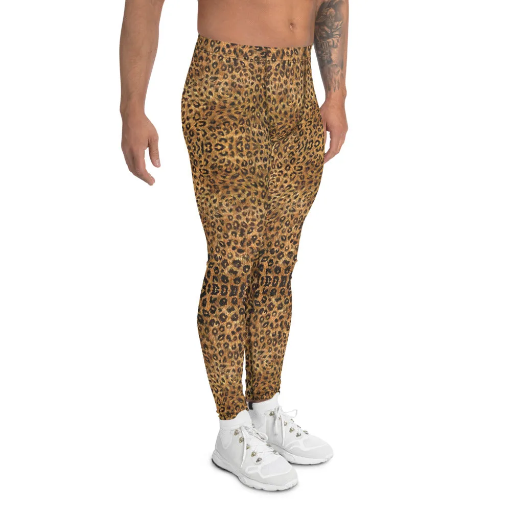 Brown Leopard Men's Leggings, Animal Print Meggings Sexy Run Tights-Made in USA/EU