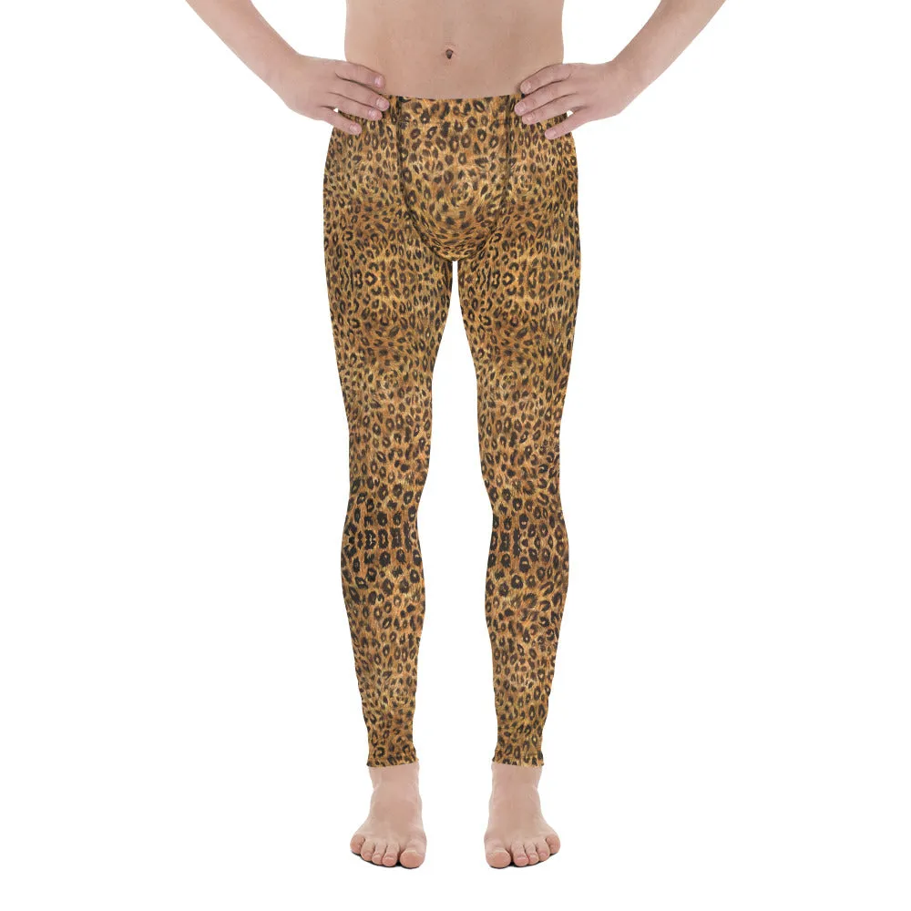 Brown Leopard Men's Leggings, Animal Print Meggings Sexy Run Tights-Made in USA/EU