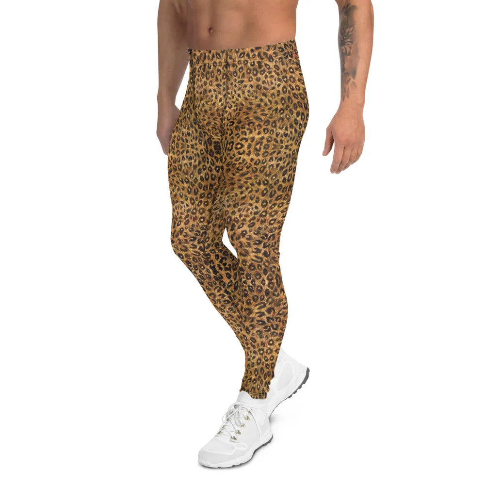 Brown Leopard Men's Leggings, Animal Print Meggings Sexy Run Tights-Made in USA/EU